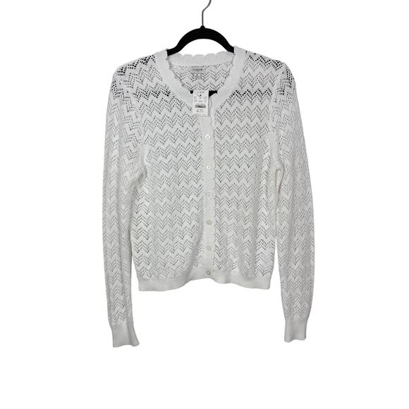 J.Crew NWT Women’s White Scalloped Pointelle Cardigan size Medium - Picture 2 of 7